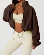 QINSEN Women's Full Zip Fleece Short Jacket Warm Winter Long Sleeve Stand Collar... - Image 3