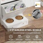 PawHut Dog Feeding Station with Raised Bowls, Dog Food Storage Cabinet with Hang... - Image 4