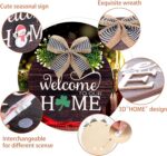 Interchangeable Seasonal Welcome Sign Front Door Decorations, Round Wood Wreath ... - Image 4