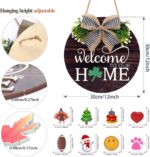 Interchangeable Seasonal Welcome Sign Front Door Decorations, Round Wood Wreath ... - Image 5