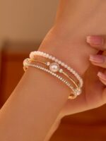 1PC Gold Layered Bangle Bracelet Set for Women, Elegant and Creative Faux Pearl ... - Image 2