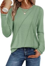 ATHMILE Womens Long Sleeve Shirts Pleated Crew Neck Casual Fall Fashion Ladie To... - Image 2