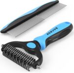 Docrok Pet Grooming Combo - Blue Deshedding Brush with Metal Comb for Detangling... - Image 2