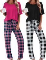 Ekouaer 2 Pack Womens Pajama Sets Short Sleeve Tops and Long Pants Casual Comfy ... - Image 2