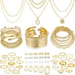FAXHION 68 Pcs Gold Jewelry Set for Women with 7 Necklace, 17 Bracelet, 5 Hoop E... - Image 2