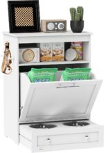 PawHut Dog Feeding Station with Raised Bowls, Dog Food Storage Cabinet with Hang... - Image 2