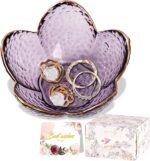 Purple Flower Jewelry Dish Glass Ring Holder Dish Jewelry Tray Cute Vanity Organ... - Image 2