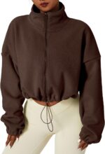 QINSEN Women's Full Zip Fleece Short Jacket Warm Winter Long Sleeve Stand Collar... - Image 2