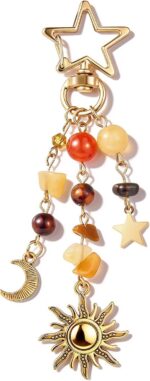Sun and Moon Keychain Colorful Star Beads Gemstone Charm, Y2K Aesthetic Purse Ch... - Image 2