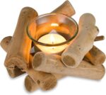 Sziqiqi Handmade Wooden Tea Light Candle Holder with Glass Cup Rustic Country Co... - Image 2
