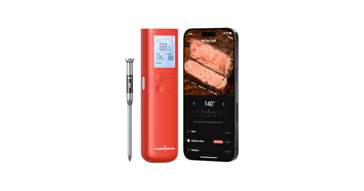 ThermoMaven G1 Smart Bluetooth Food Thermometer with WiFi only $25.99