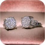 Women Synthetic Diamond Earrings, 18K White Gold Plated Round Square Cubic Zirco... - Image 2