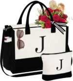 YOOLIFE Birthday Gifts for Women - Initial Canvas Tote Bag & Makeup Bag Monogram... - Image 2