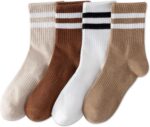 YUWELL Womens Striped Crew Socks, Cotton Cozy Casual Socks for Women 4 Pairs, Si... - Image 2