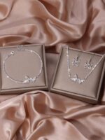 1 Set Silver Jewelry for Women, Drop Necklace and Stud Earrings, Elegant Women's... - Image 2