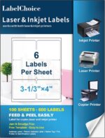 100 Sheets 600 Pcs 3-1/3 x 4 6 Up Shipping Address Labels for Laser & Inkjet Pri... - Image 2