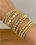 13PCS Beaded Bracelet Set, Gold Tone Ball Bead, Fashionable Stackable Jewelry fo... - Image 2
