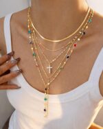 FAXHION 5PCS 14k Gold Plated Cross Necklaces for Women, Pendant Stacked Layered ... - Image 5