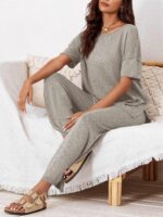 Tankaneo Women's 2 Piece Travel Outfits Casual Short Sleeve Knit Sweater Set Wid... - Image 5
