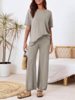 Tankaneo Women's 2 Piece Travel Outfits Casual Short Sleeve Knit Sweater Set Wid... - Image 7