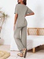 Tankaneo Women's 2 Piece Travel Outfits Casual Short Sleeve Knit Sweater Set Wid... - Image 8
