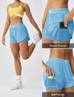 K-Swiss Women's 2 in 1 Athletic Running Shorts with Liner Pockets for Gym Workou... - Image 7