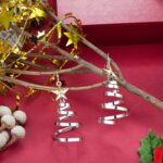 Handmade Christmas Tree Dangle Hoop Earrings Golden Silver Two Tone Women Holida... - Image 3
