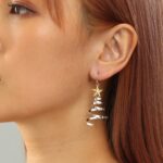 Handmade Christmas Tree Dangle Hoop Earrings Golden Silver Two Tone Women Holida... - Image 5