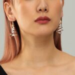 Handmade Christmas Tree Dangle Hoop Earrings Golden Silver Two Tone Women Holida... - Image 6