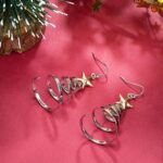 Handmade Christmas Tree Dangle Hoop Earrings Golden Silver Two Tone Women Holida... - Image 7