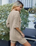 Ekouaer Pajamas 2 Piece Lounge Sets Ribbed Knit Matching Outfits T-shirt Biker S... - Image 3