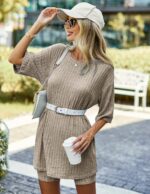 Ekouaer Pajamas 2 Piece Lounge Sets Ribbed Knit Matching Outfits T-shirt Biker S... - Image 5