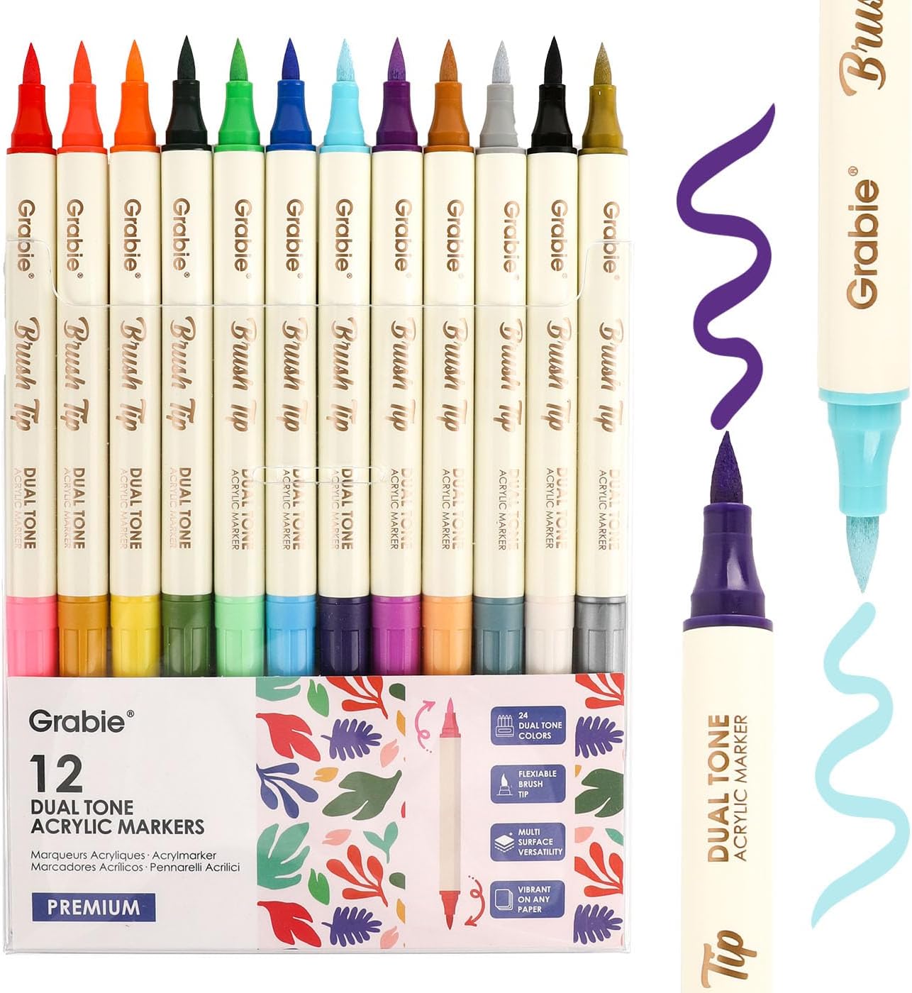 Grabie 24 Colors Acrylic Paint Markers, 12 Pack Dual Tip Soft Brush Acrylic Mark... - Image 9