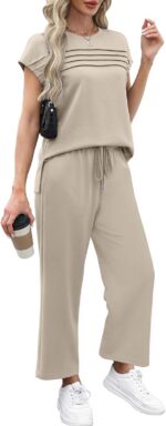 WIHOLL Two Piece Sets for Women Summer Spring Travel Vacation Outfits Cap Sleeve... - Image 5