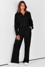PRETTYGARDEN Women's 2 Piece Outfits Casual Lapel Half Zip Sweatshirts and Wide ... - Image 3
