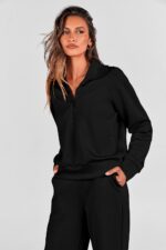PRETTYGARDEN Women's 2 Piece Outfits Casual Lapel Half Zip Sweatshirts and Wide ... - Image 4