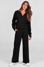PRETTYGARDEN Women's 2 Piece Outfits Casual Lapel Half Zip Sweatshirts and Wide ... - Image 6