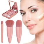 5Pcs Travel Size Makeup Brush Set with Mirror, Mini Portable Cosmetic Brush Kit ... - Image 5