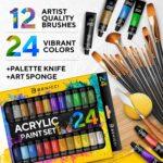 Complete Acrylic Paint Set – 24х Rich Pigment Colors – 12x Art Brushes with Bonu... - Image 3