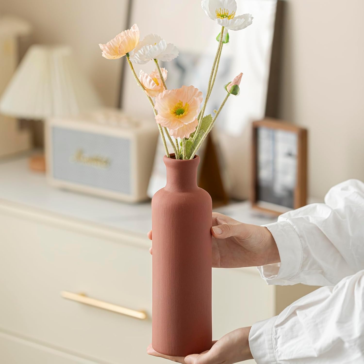 Modern Ceramic Vase Set of 3, Neutral Colors, Decorative Bottles for Home, Farmh... - Image 5