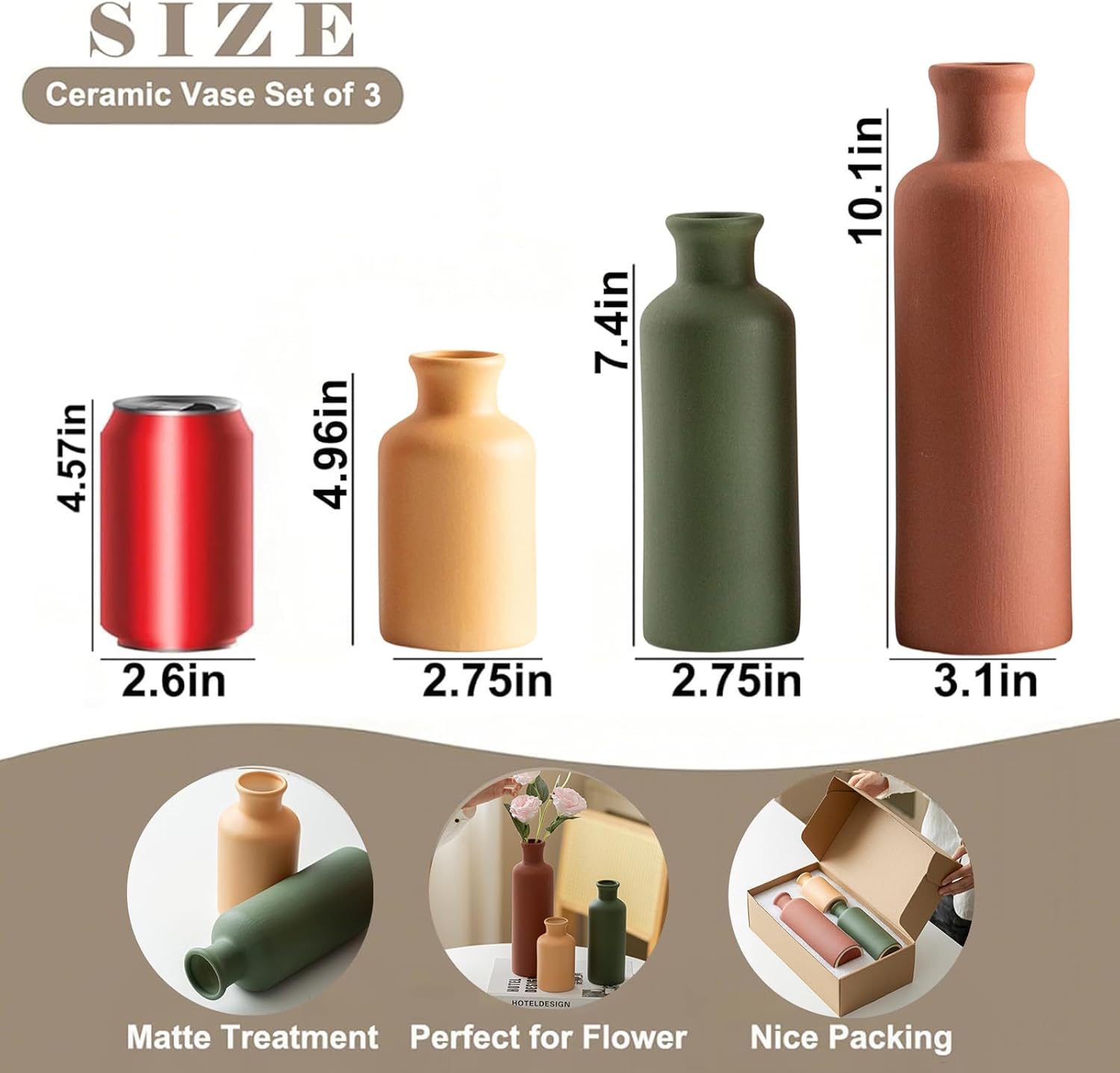 Modern Ceramic Vase Set of 3, Neutral Colors, Decorative Bottles for Home, Farmh... - Image 8
