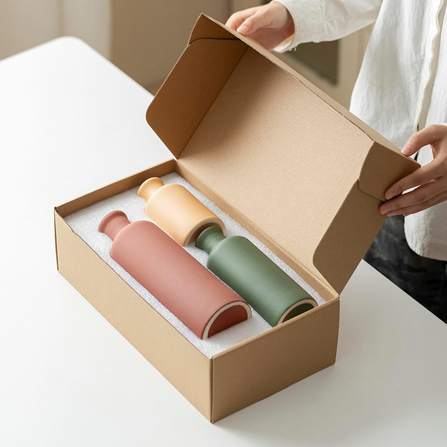 Modern Ceramic Vase Set of 3, Neutral Colors, Decorative Bottles for Home, Farmh... - Image 10