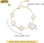 AIPPK 18K Gold Plated Clover Lucky Bracelet for Women White/Black/Red/Green Flow... - Image 3