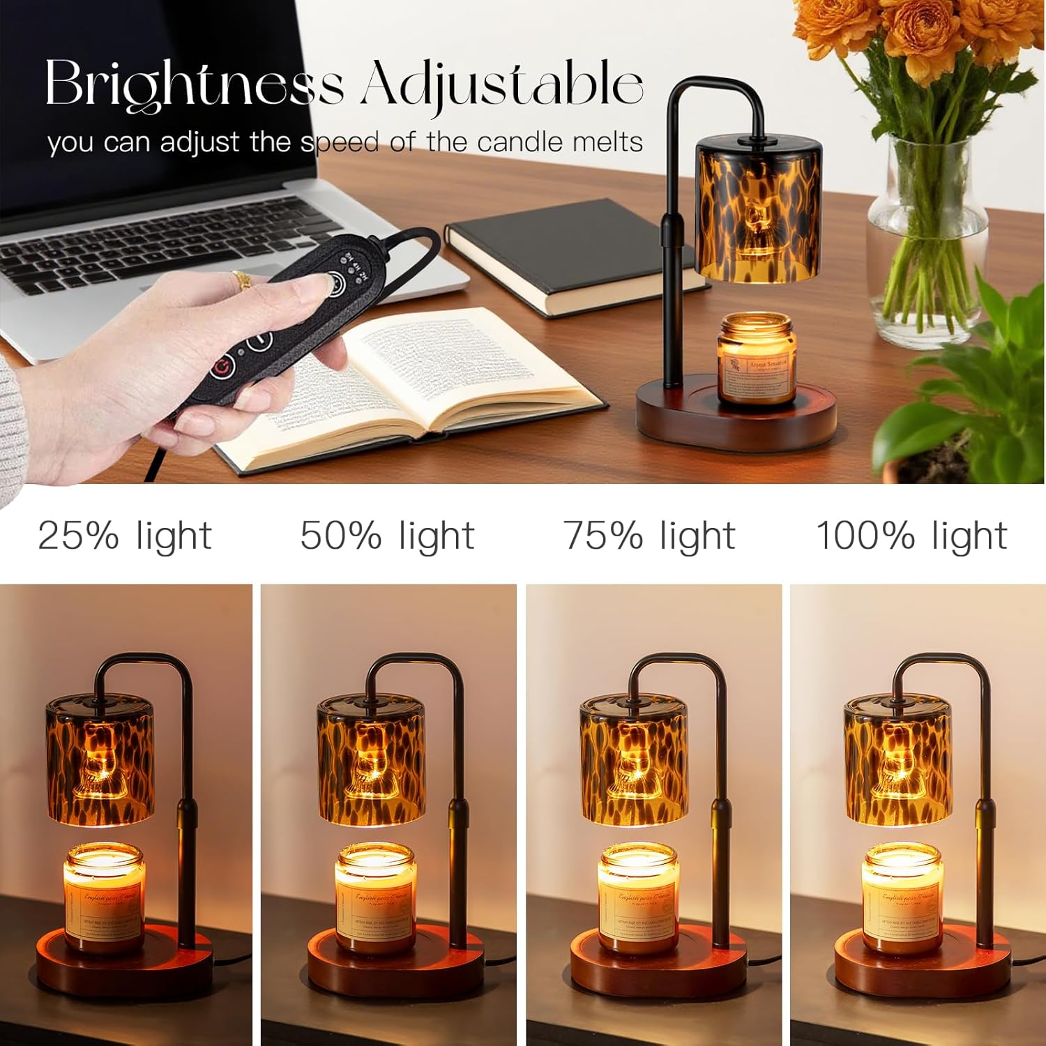 Candeldo Tortoise Shell Home Decor: Black Candle Warmer Lamp with Timer Vintage ... - Image 7