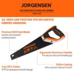 JORGENSEN 15” Hand Saw, Black Coated Coarse Handsaw 8TPI for Wood Cutting, Ergon... - Image 3