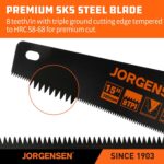 JORGENSEN 15” Hand Saw, Black Coated Coarse Handsaw 8TPI for Wood Cutting, Ergon... - Image 4