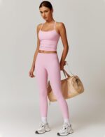 QBGJTD Womens Workout Sets Two Piece Cross Back Tank Top Matching High Waist Leg... - Image 3