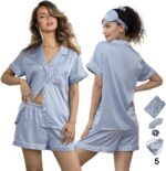 WJing Yi Jia 5Pcs Womens Soft Satin Pajama Set XS-4XL Button-Down Silk Pajamas F... - Image 6