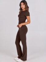 ANRABESS Lounge Sets for Women 2 Piece Foldover Yoga Flare Leggings Pants Crop T... - Image 4