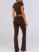 ANRABESS Lounge Sets for Women 2 Piece Foldover Yoga Flare Leggings Pants Crop T... - Image 5